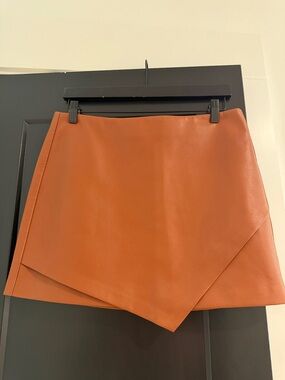 Blank NYC Women's Rust Orange Faux Leather Asymmetric Mini Skirt